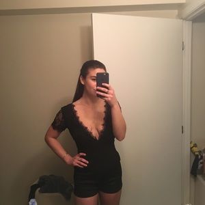 LF Black Lace Low V Romper
